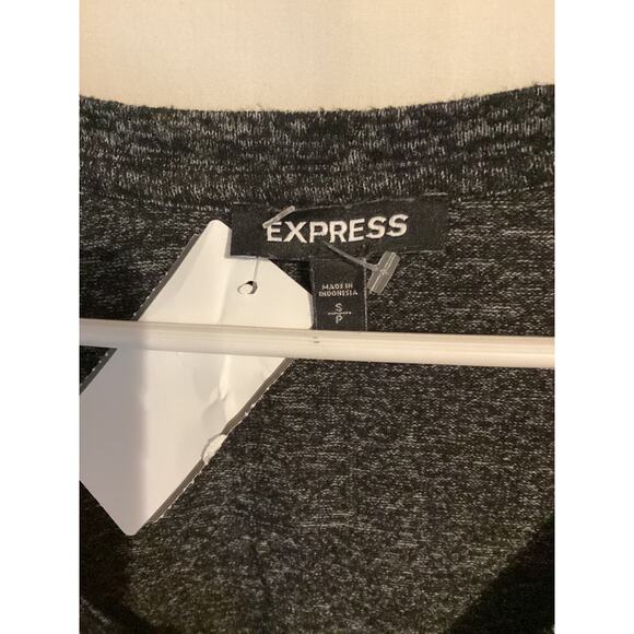 2589 Express Knit Tunic Top HiLow Hemline VNeck Fitted Sleeve Black Small Petite - Picture 3 of 4